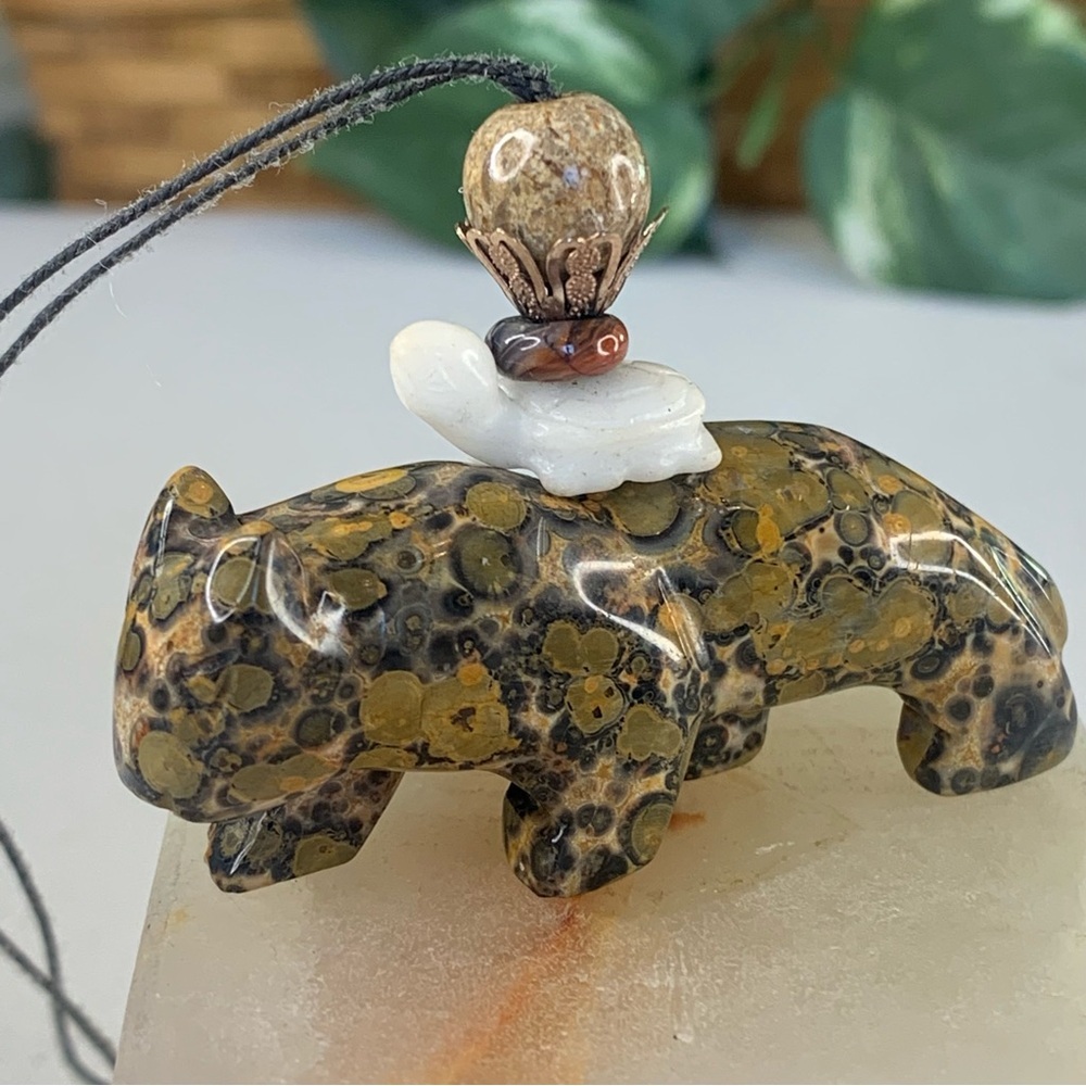 Leopard Skin Jasper Carved Leopard Pendant Necklace Chinese Feng Shui Coin 28" - Picture 2 of 16
